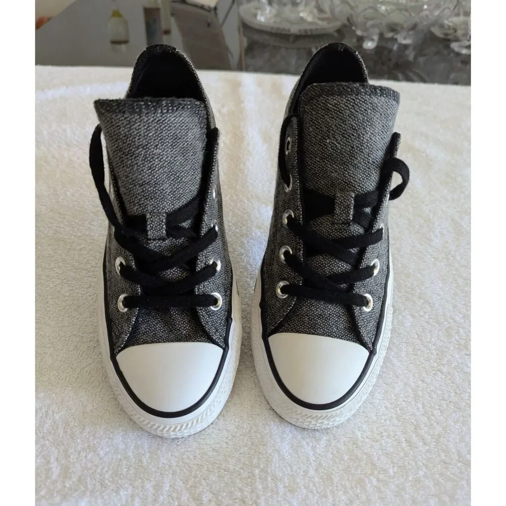 Converse Chuck Taylor All Star Double Tongue Low Top Sneakers Gray Black Canvas - Picture 6 of 9